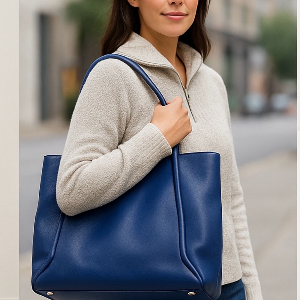 Cole Hahn Blue Leather Tote Bag - braided handles/Shoulder Bag